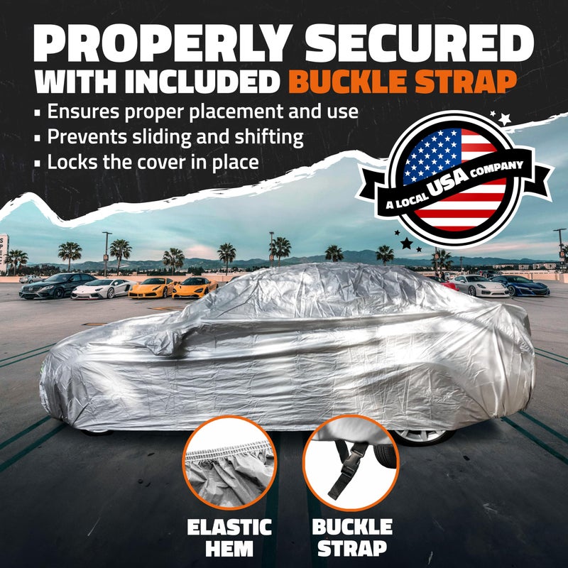 Mockins Medium 190"x75"x60" Sedan Car Cover | 190T Polyester Soft Indoor & Outdoor Car Cover for Dust, UV, Light Rain, Snow & Frost | All Weather Water-Repellent Full Exterior Covers w/Buckle Strap - Image 2